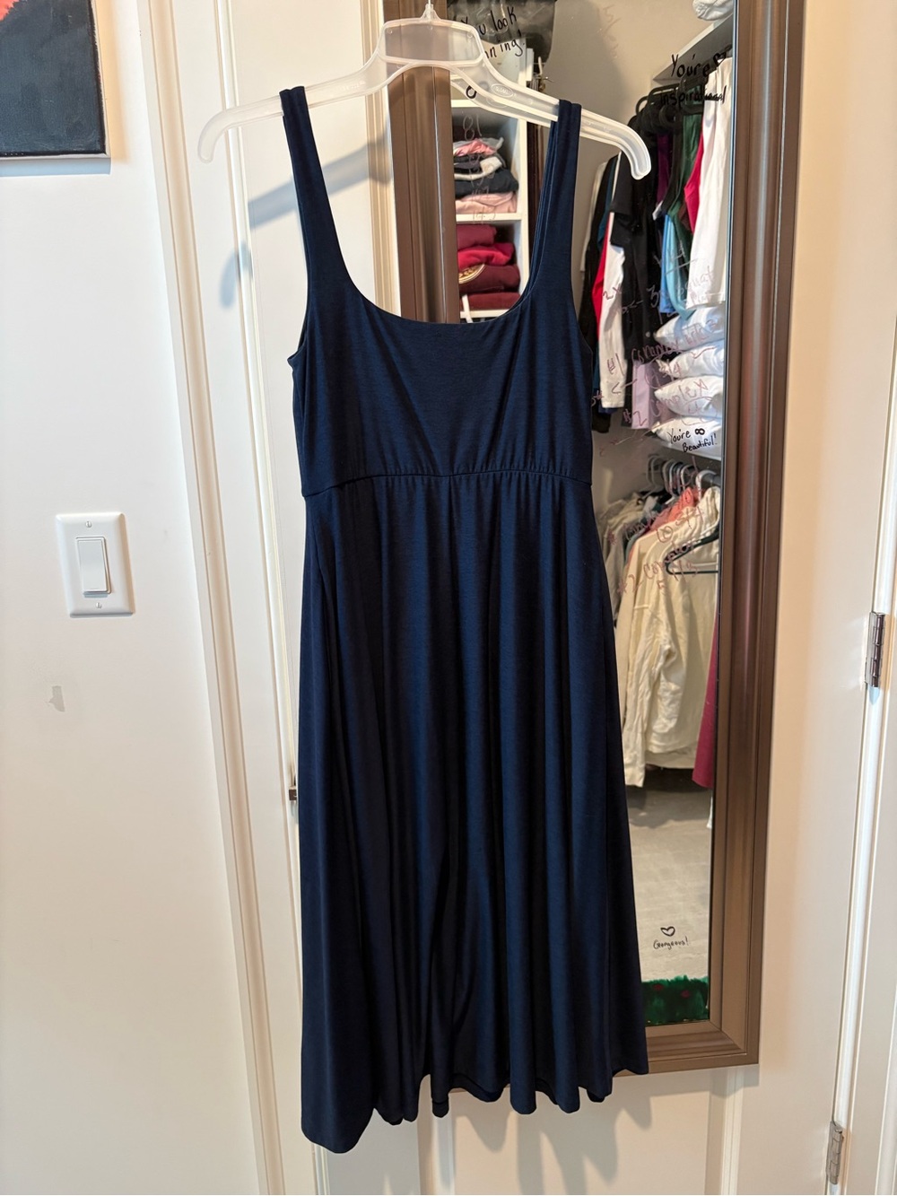 EUC Beyond Yoga Navy Featherweight At The Ready Square Neck Midi Dress Size M